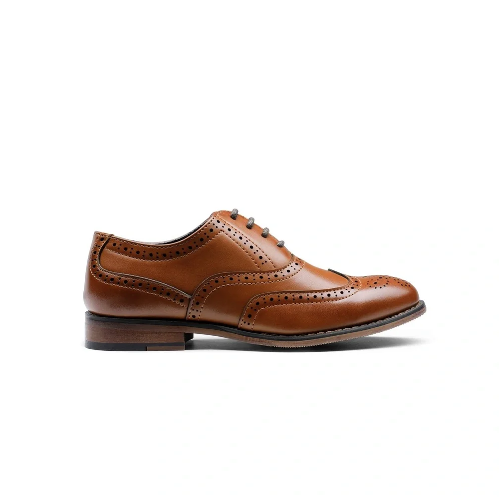Bruno Marc Boy’s Breathable Brown Wingtip Oxfords